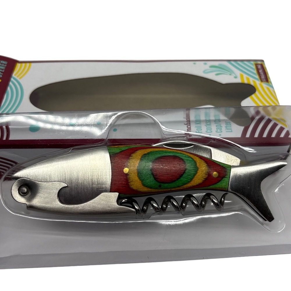 Streamline Waiter's Corkscrew‎ Bottle Opener Fish Design Foil Knife Cork Lifter